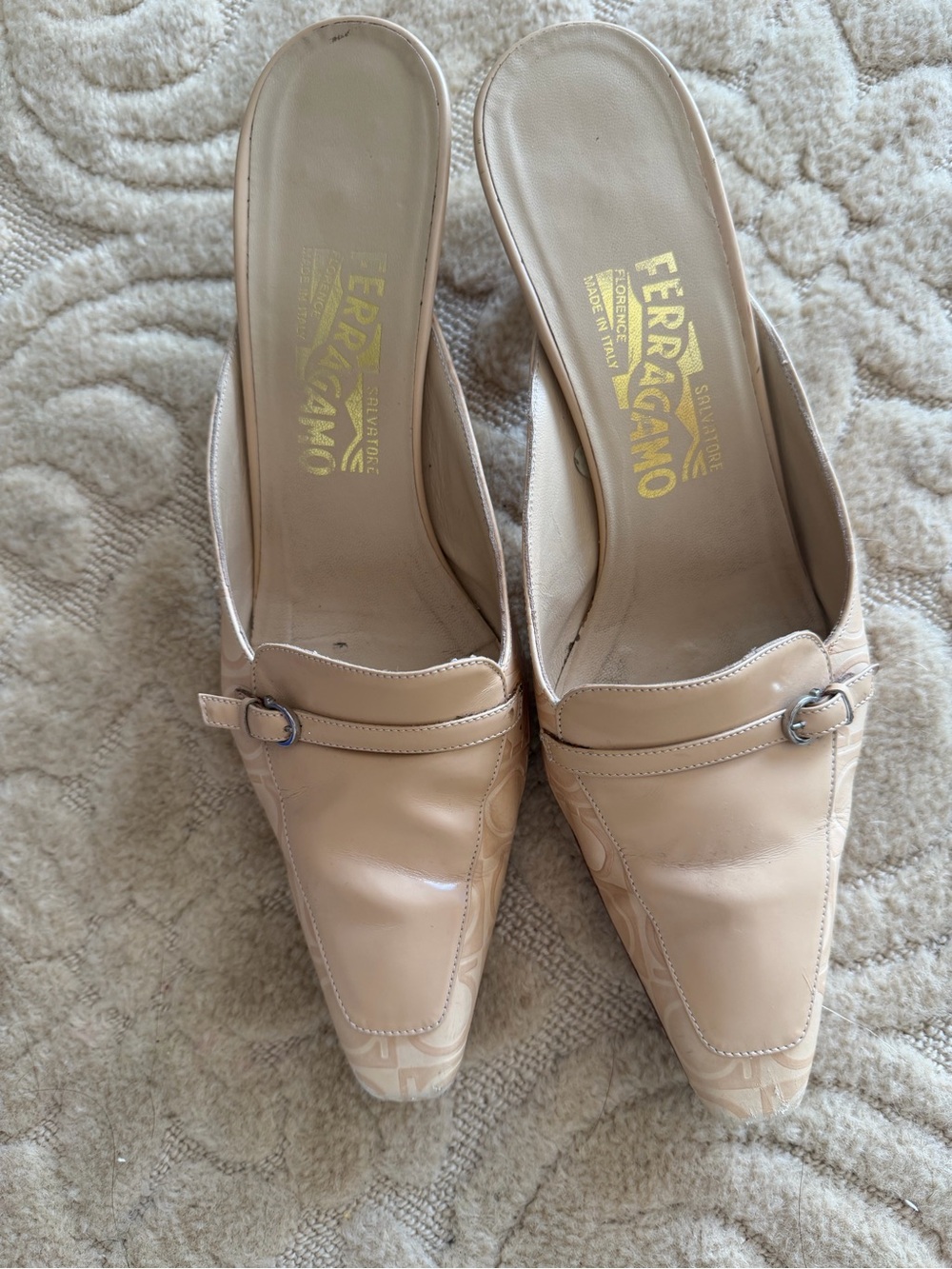 Salvatore Ferragamo Women's Beige Leather Slip-On Mules